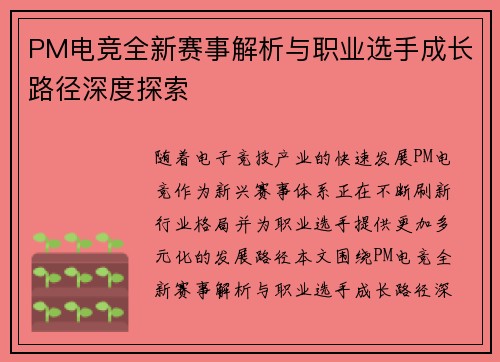 PM电竞全新赛事解析与职业选手成长路径深度探索