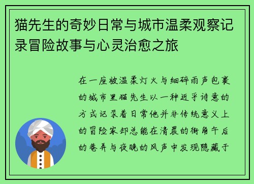 猫先生的奇妙日常与城市温柔观察记录冒险故事与心灵治愈之旅